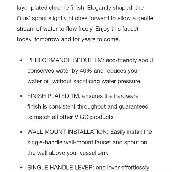 NEW * VIGO VG05001CH Olus Single-Handle Wall Mount Bathroom Faucet in Chrome - Picture 10 of 16